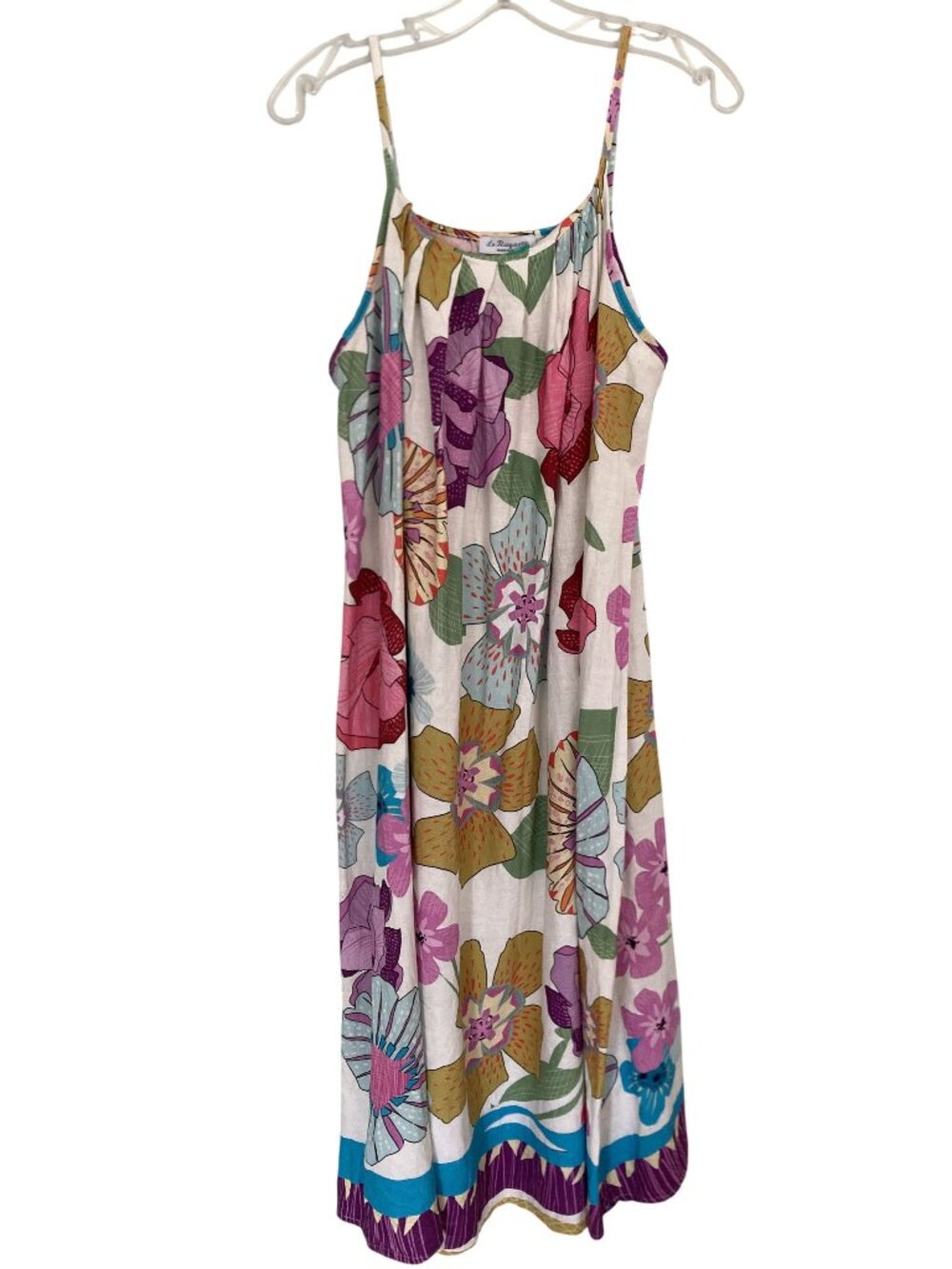 Le Ragazze Floral Linen Blend Sleeveless Midi Dress Made In Italy Size M